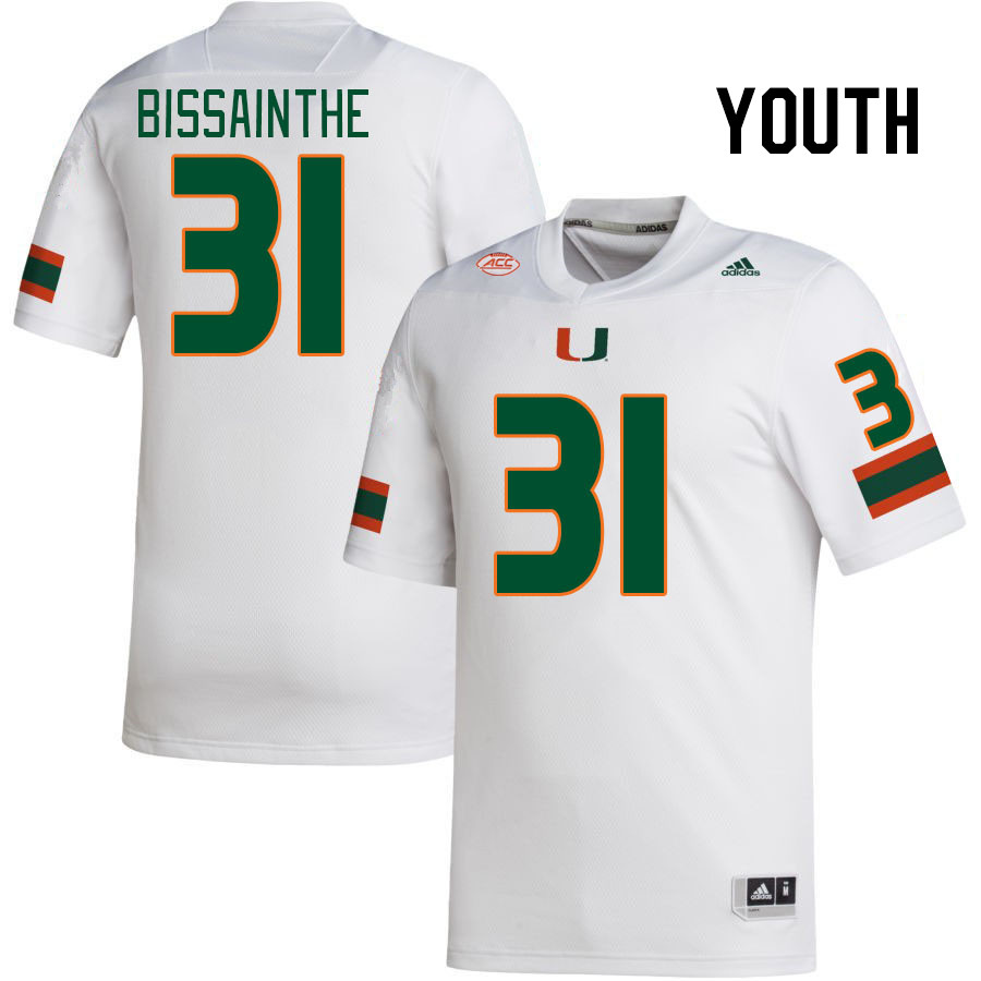 Youth #31 Wesley Bissainthe Miami Hurricanes College Football Jerseys Stitched-White - Click Image to Close